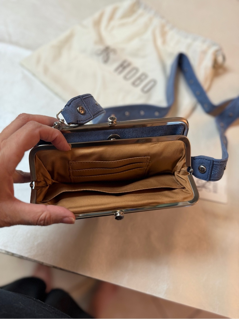 HOBO Azure Blue Pebbled Leather Shoulder Bag with Studded Strap - Picture 7 of 11